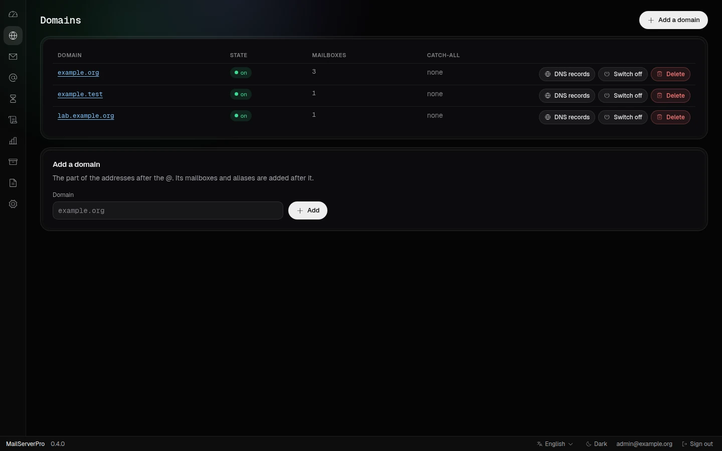 MailServerPro: Domains