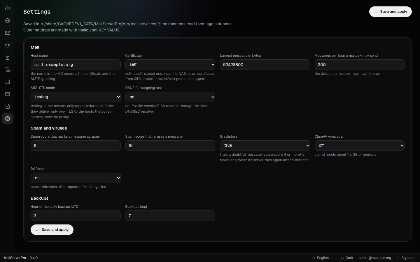 MailServerPro: Settings