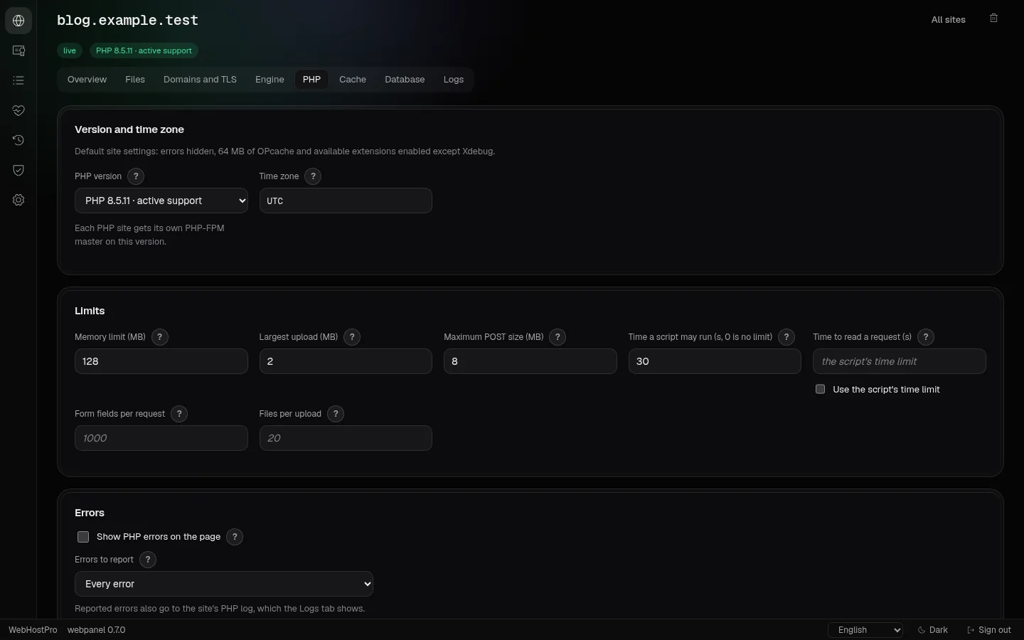 WebHostPro: PHP tab