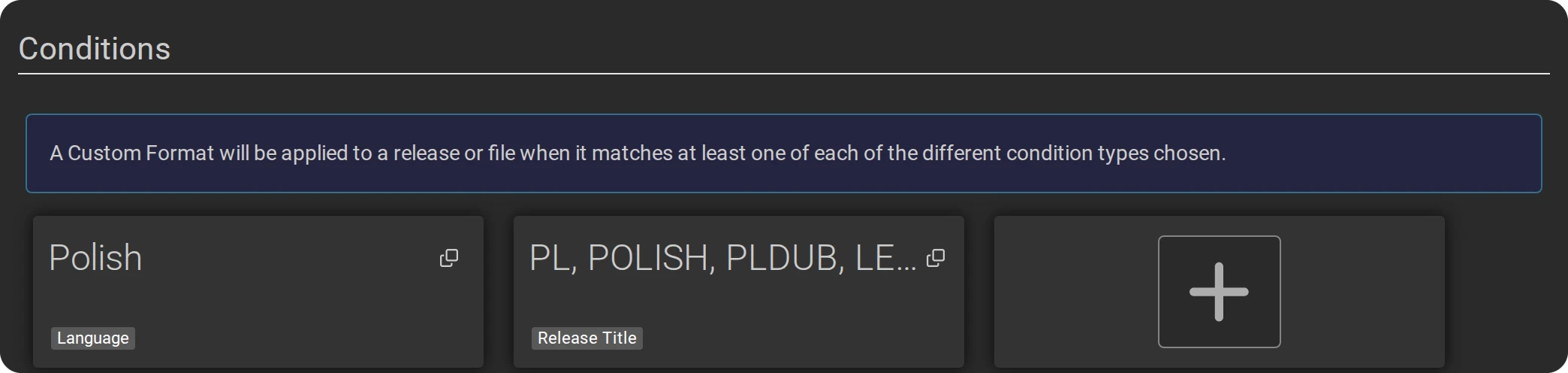 The Polish audio format: a Language condition Polish and a Release Title condition