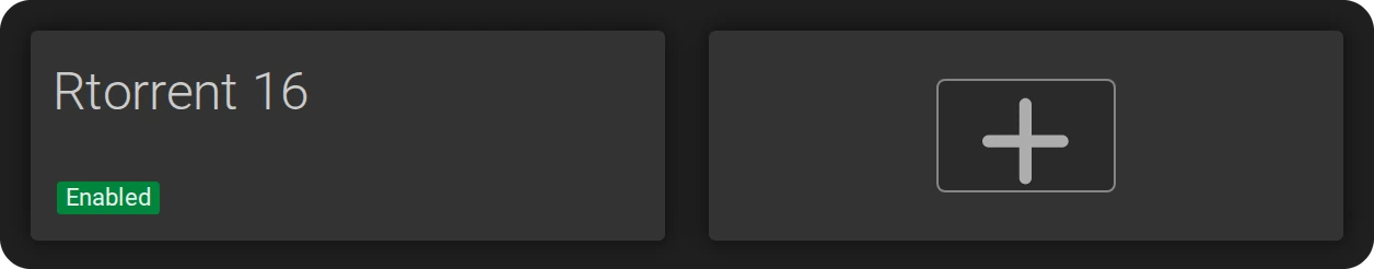 The Download Clients page: the client Rtorrent 16 and the plus tile