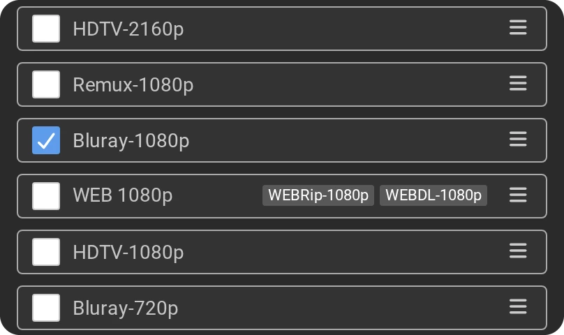 Qualities: only Bluray-1080p ticked