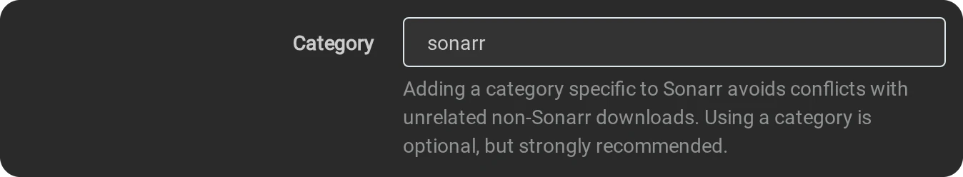 In Sonarr: Category sonarr