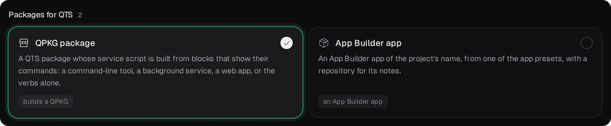 Packages for QTS: QPKG package chosen, beside App Builder app