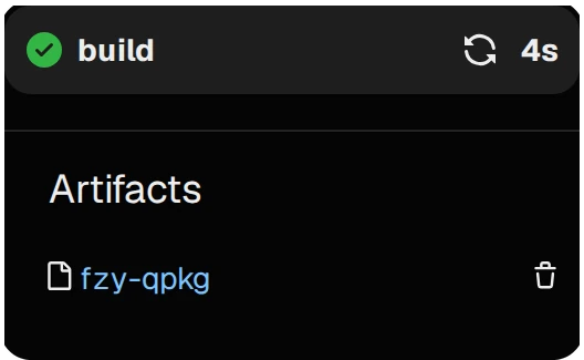 The run's Artifacts: fzy-qpkg