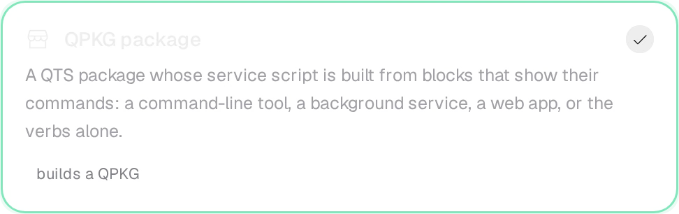 The QPKG package card, chosen