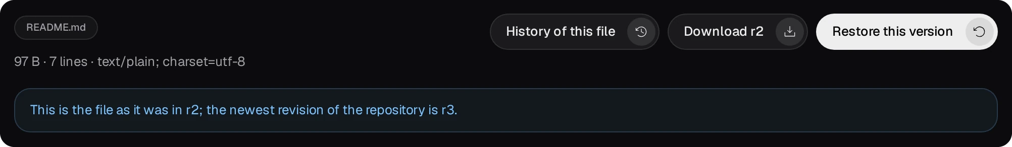 README.md as it was in r2, with the buttons History of this file, Download r2 and Restore this version