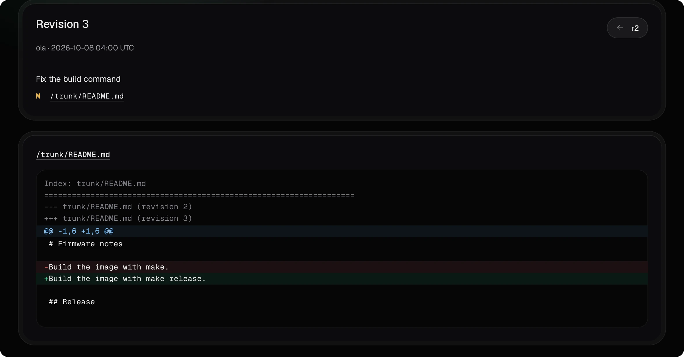 The public page of revision 3: Fix the build command, /trunk/README.md modified, and its diff