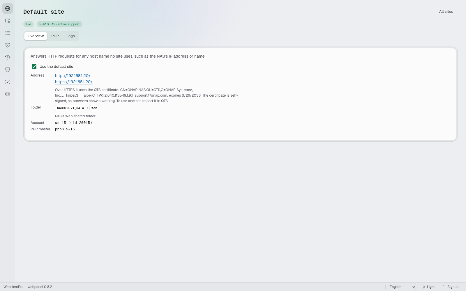 WebHostPro Default site settings