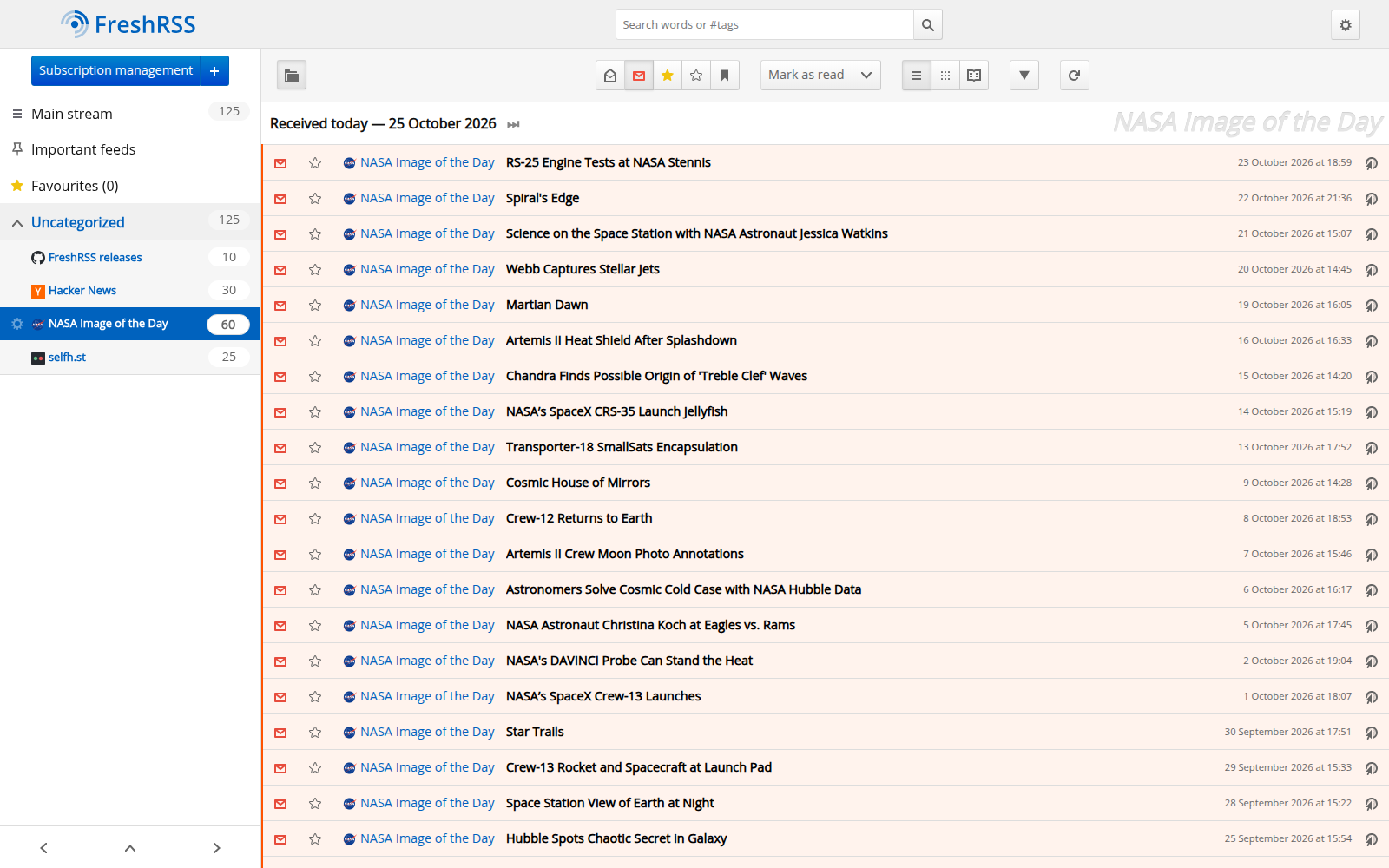 Article list in FreshRSS