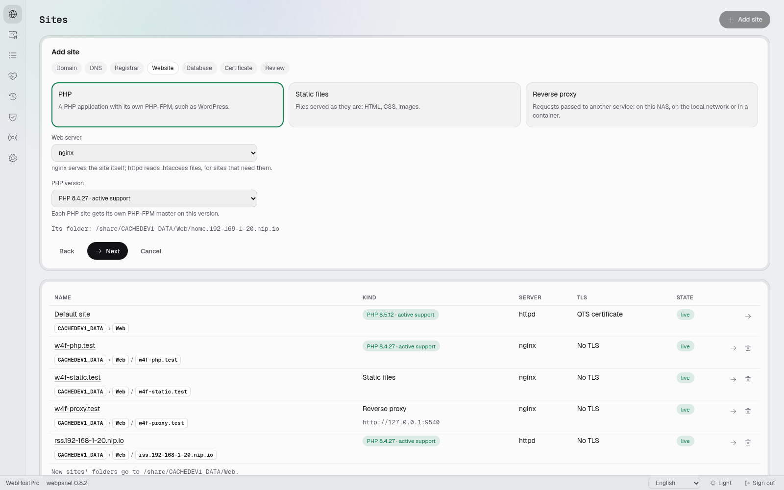 Krok Witryna z PHP 8.4 i nginx dla Heimdalla