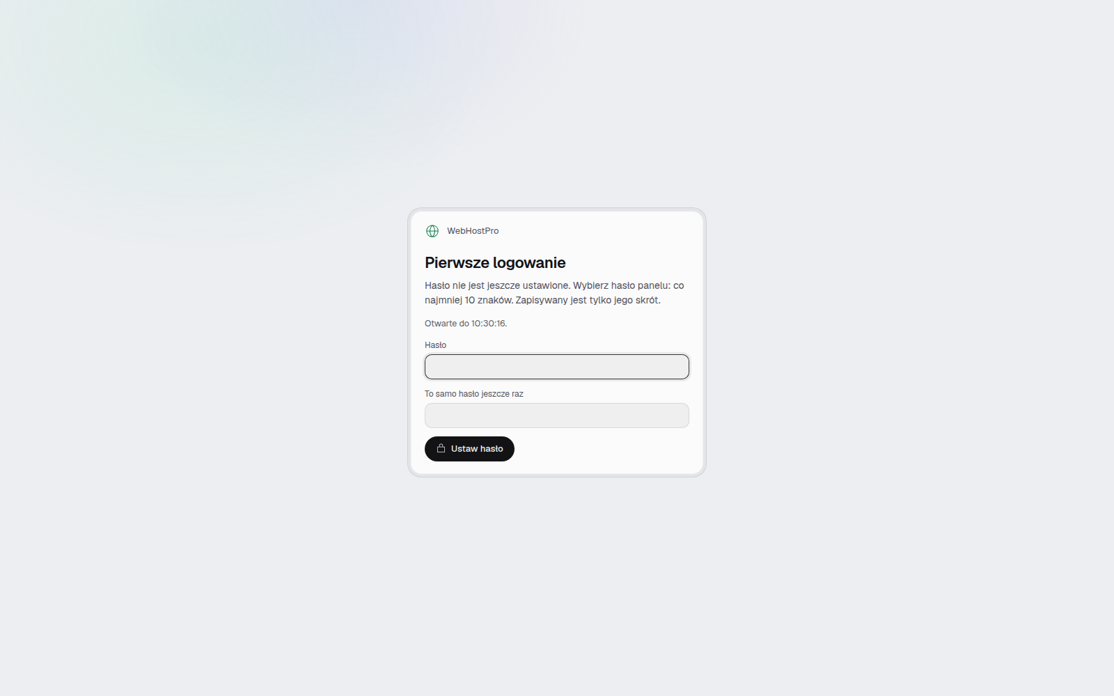 Ustawianie hasła podczas pierwszego logowania do WebHostPro