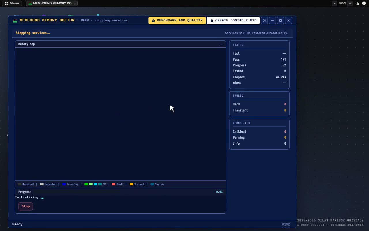 memhound Deep on a QuTS hero box: the ARC is released, freed RAM climbs, the quick pre-check runs