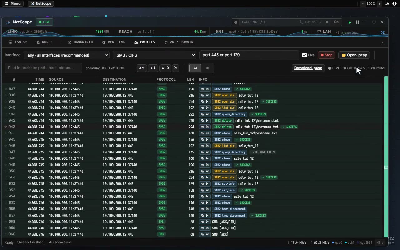 SMB2 packets in NetScope while a directory is created over the share